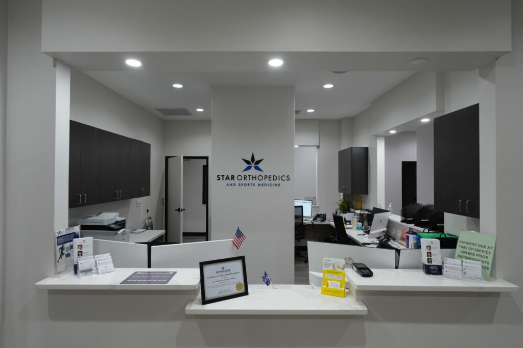 Front desk and check-in area at Star Orthopedics and Sports Medicine in Frisco
