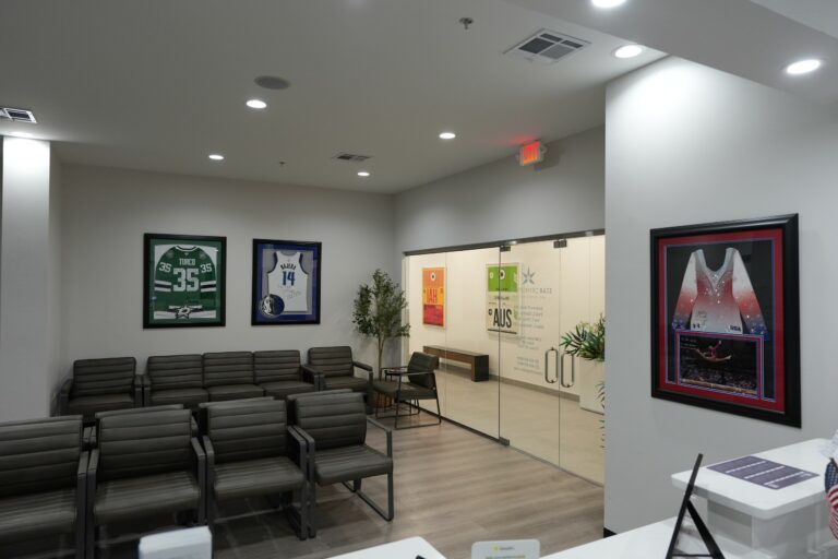 Waiting room and check-in area at Star Orthopedics in Frisco