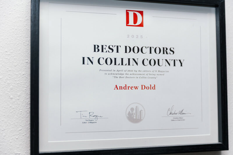 D Magazine Best Doctors in Collin County certificate for Andrew Dold
