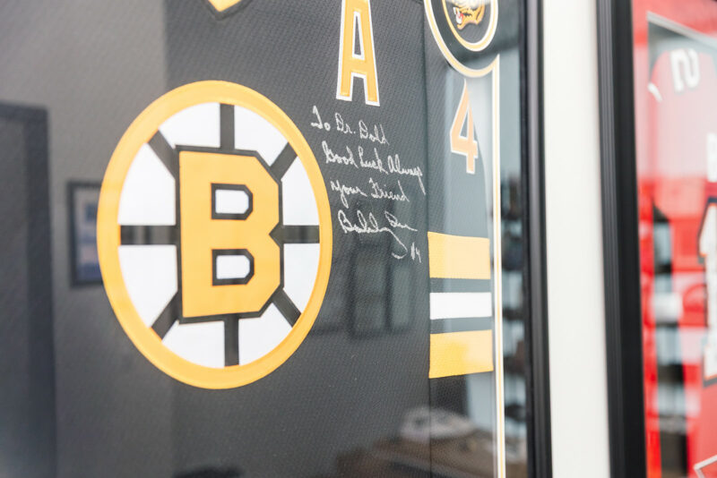 Signed Boston Bruins jersey with a note to Dr. Dold