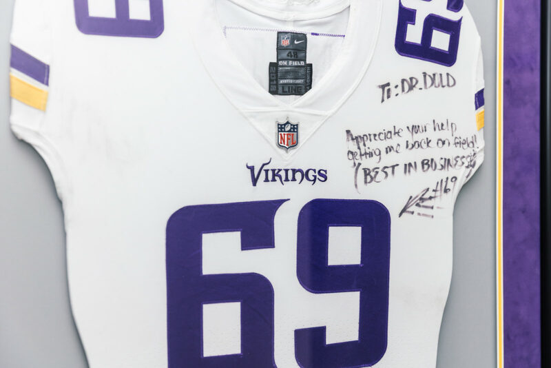 Signed Minnesota Vikings jersey #69 with a note to Dr. Dold