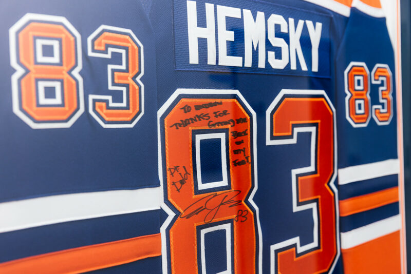 Signed Edmonton Oilers jersey with a note to Dr. Dold