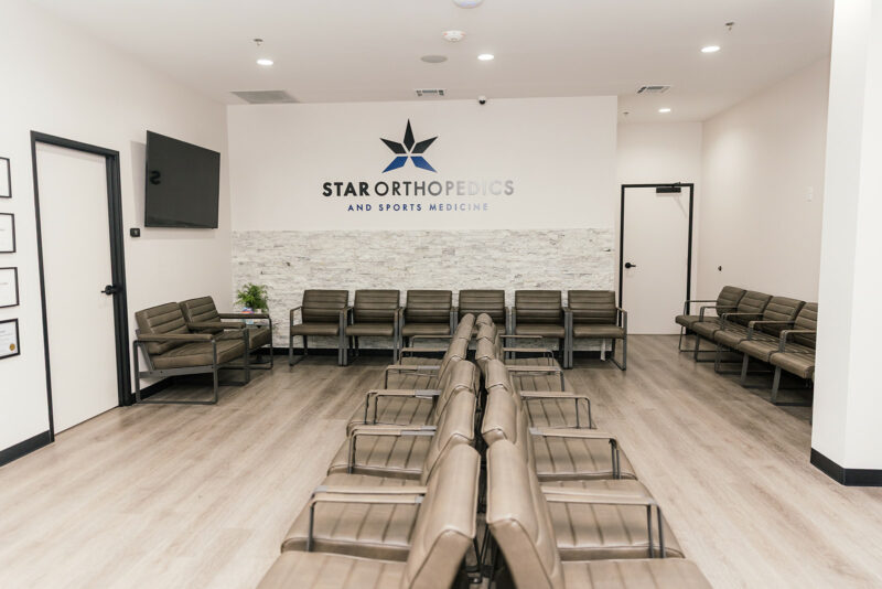 Spacious patient lobby and waiting room at Star Orthopedics in Frisco