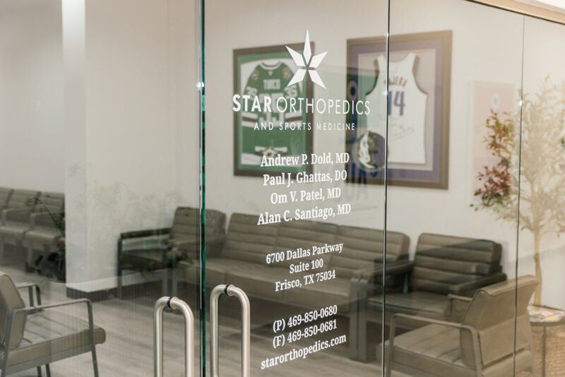 Glass entrance to Suite 100, Star Orthopedics and Sports Medicine, Frisco
